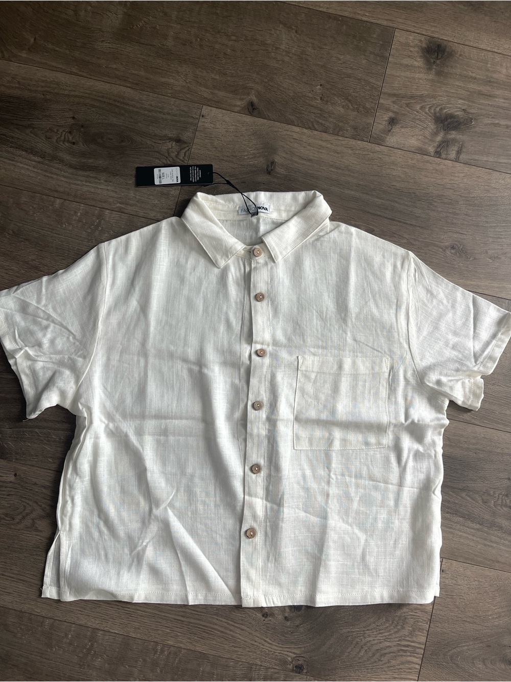 Fashion Nova Cream Short-Sleeve Button Down Shirt
